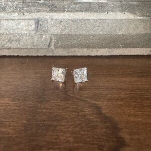 Sterling Silver Stud Earrings with square shaped CZ.